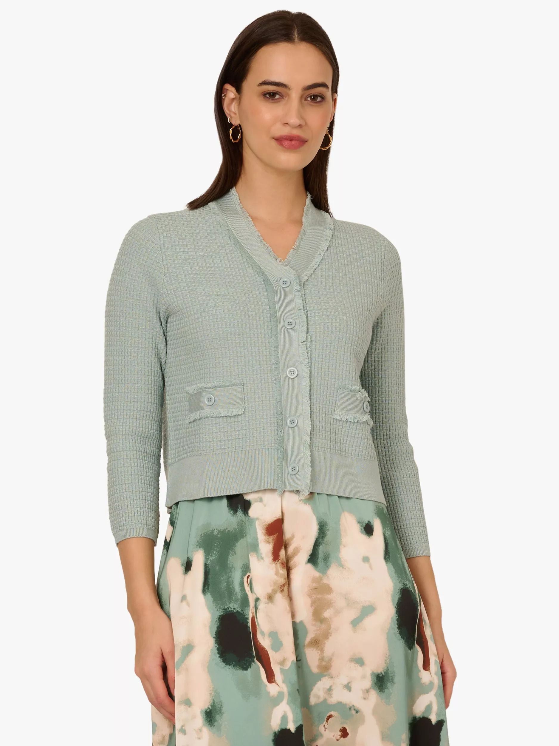 와플 크롭 가디건 Frayed Waffle Crop Cardigan 112188955 Dusty Seamist