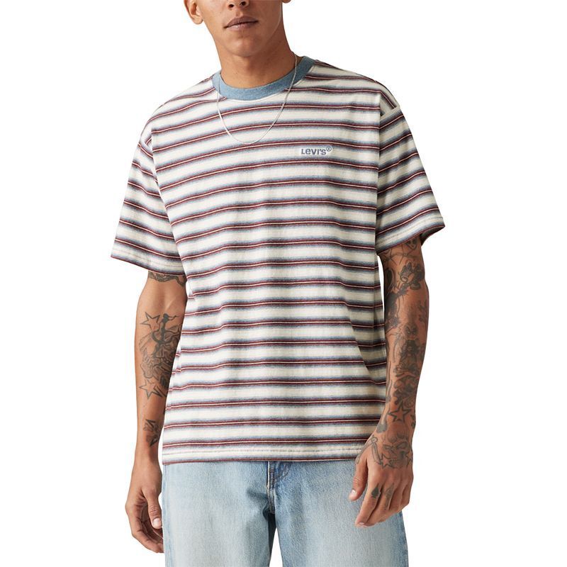 남성 레드 빈티지 숏 슬리브 스트라이프 크루넥 티셔츠 Men's Red Tab Vintage Short Sleeve Striped Crewneck T-Shirt 21171680 Stripe Porridge