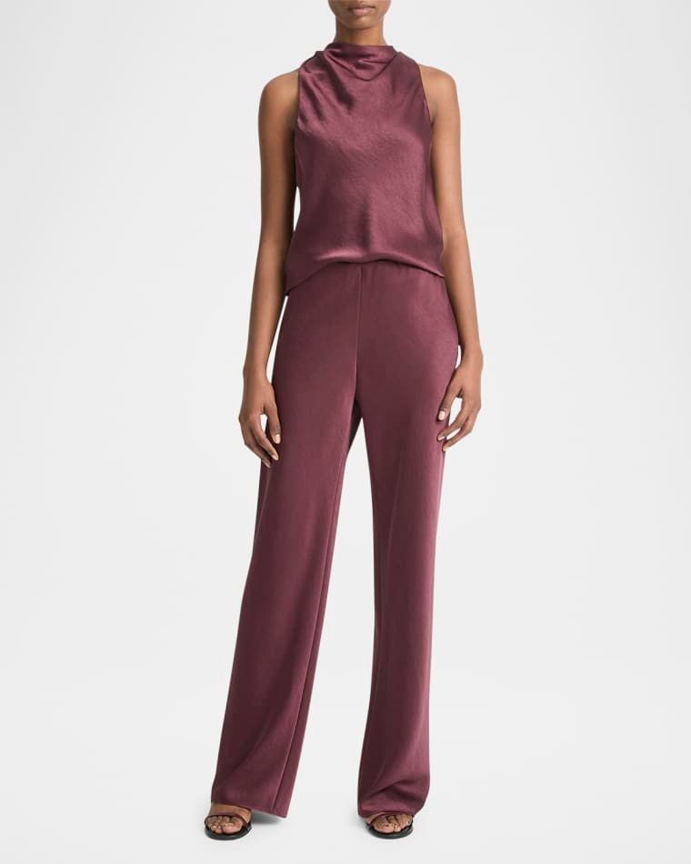 새틴 팬츠 Fluid Bias-Cut Crushed Satin Pants prod280910406BLACK ROSE