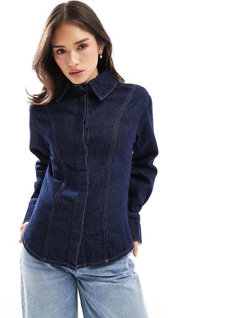 Tailliertes Jeanshemd in Rinse-Waschung 207567115Dunkelblau
