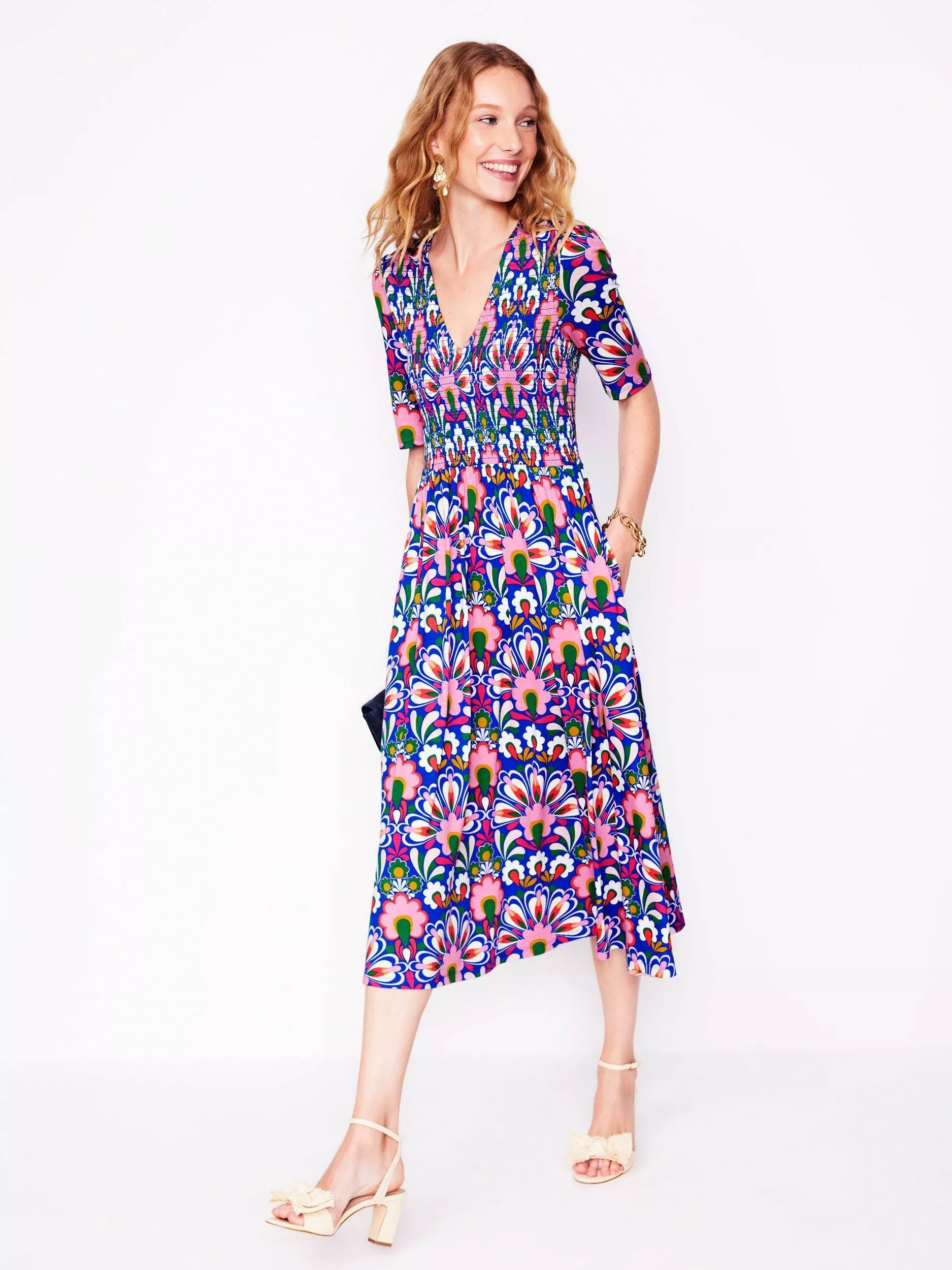 플로랄 스모크드 저지 드레스 Bethany Floral Smocked Jersey Dress, Blue/Multi 113187319