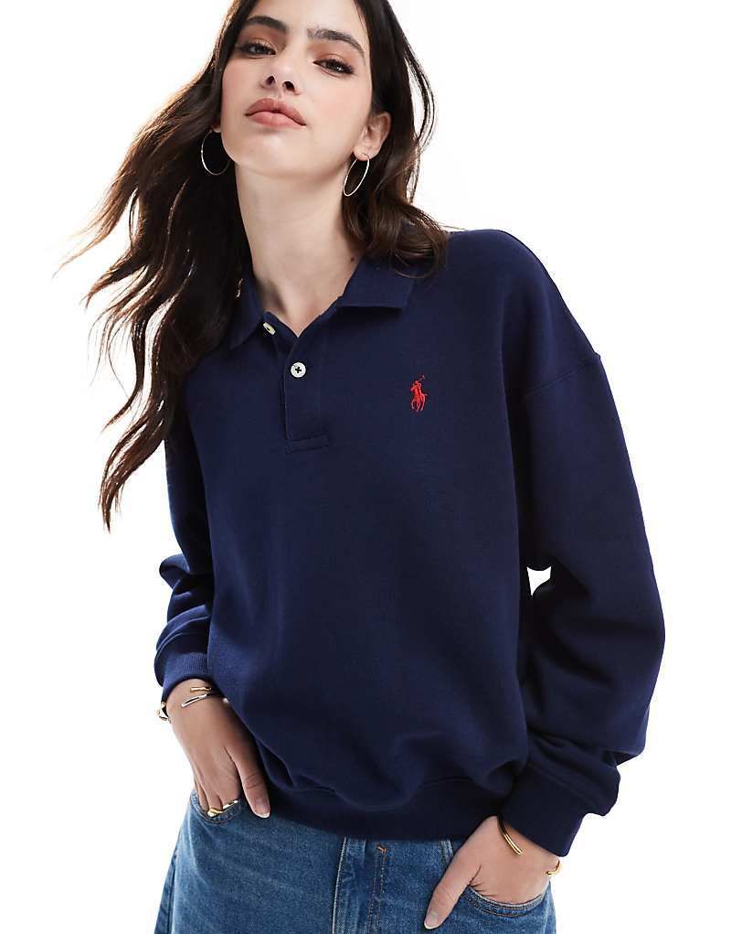 스웻셔츠 넥 카라 & 로고 Sweatshirt in Marineblau mit Kragen und Logo 207461148Cruise Marineblau