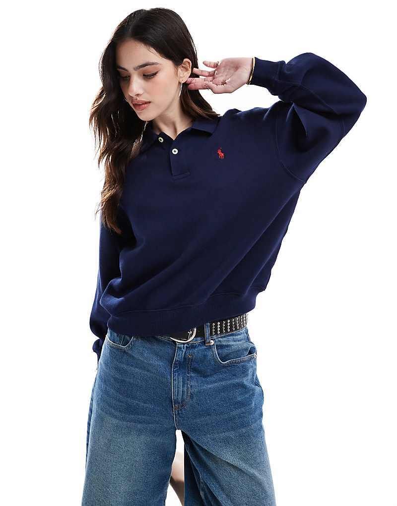 스웻셔츠 넥 카라 & 로고 Sweatshirt in Marineblau mit Kragen und Logo 207461148Cruise Marineblau