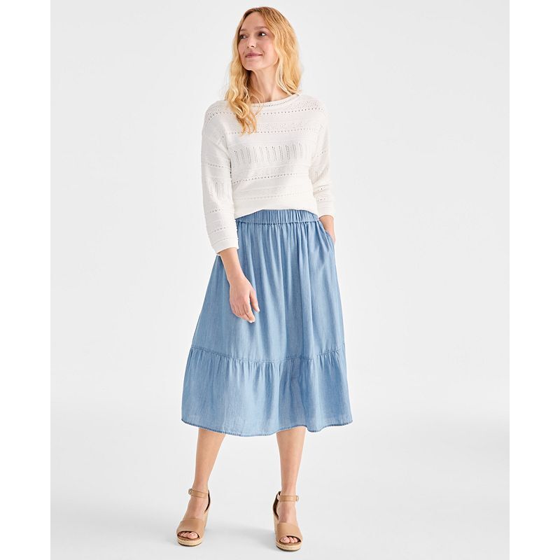 샴브레이 미디 스커트 Chambray Midi Tiered Skirt, Exclusively at Macy's 20070837 Anna Wash