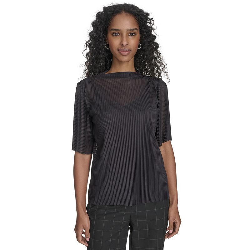 여성 메쉬 탑 Women's Mesh Elbow-Sleeve High-Neck Top 20649028 Black
