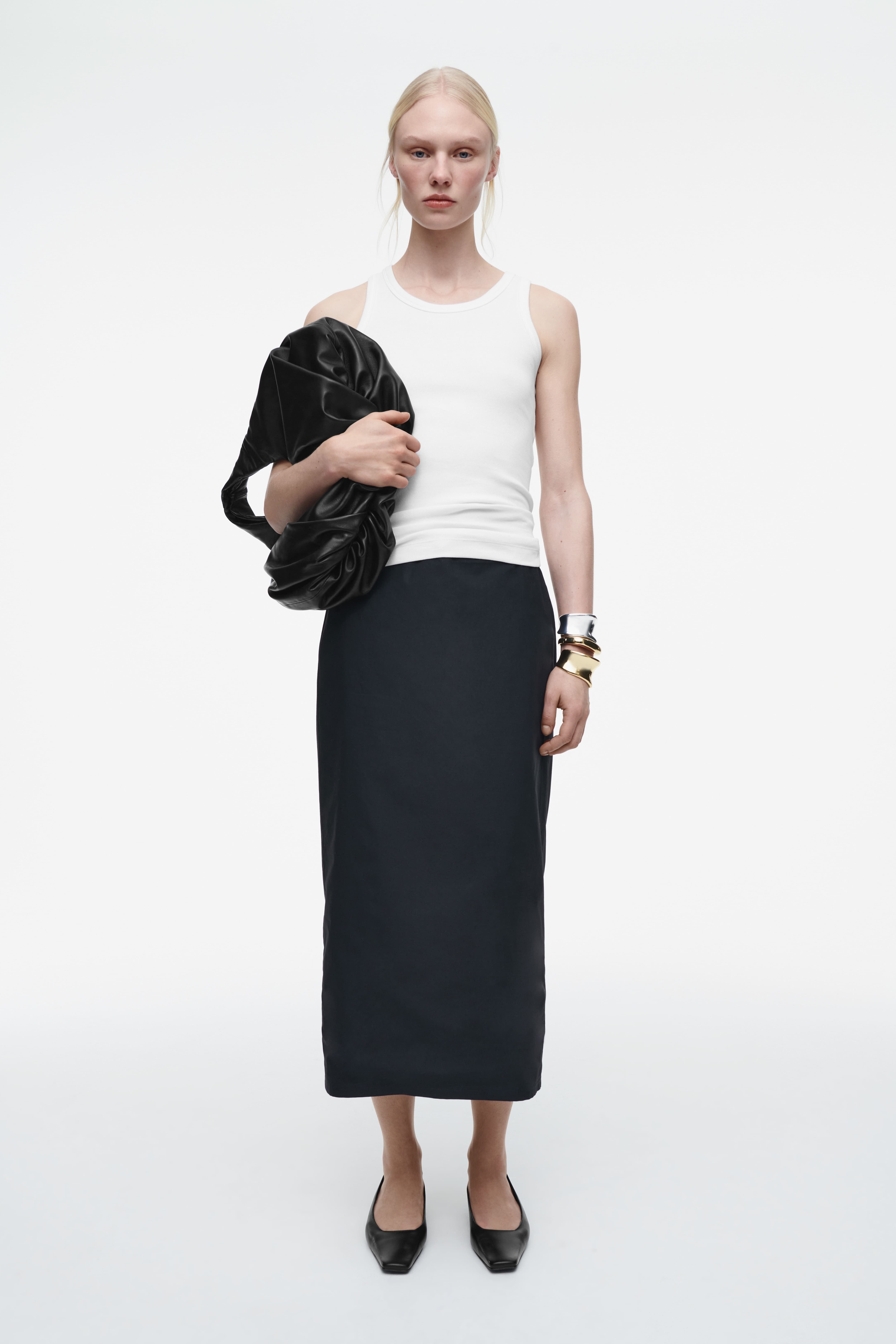 코튼 드로우스트링 미디 스커트 COTTON DRAWSTRING MIDI SKIRT 1283702001