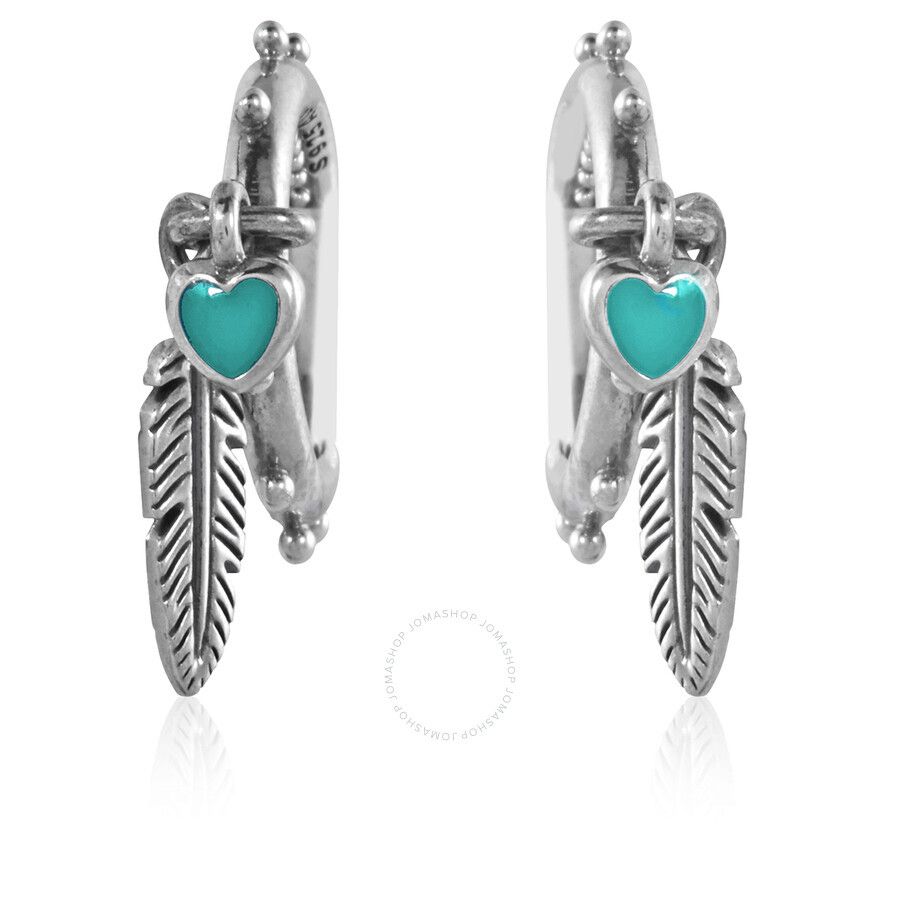 여성 후프 링 귀걸이 스털링 실버 Ladies Turquoise Hearts And Feather Hoop Earrings In Sterling Silver PAN-297205EN168