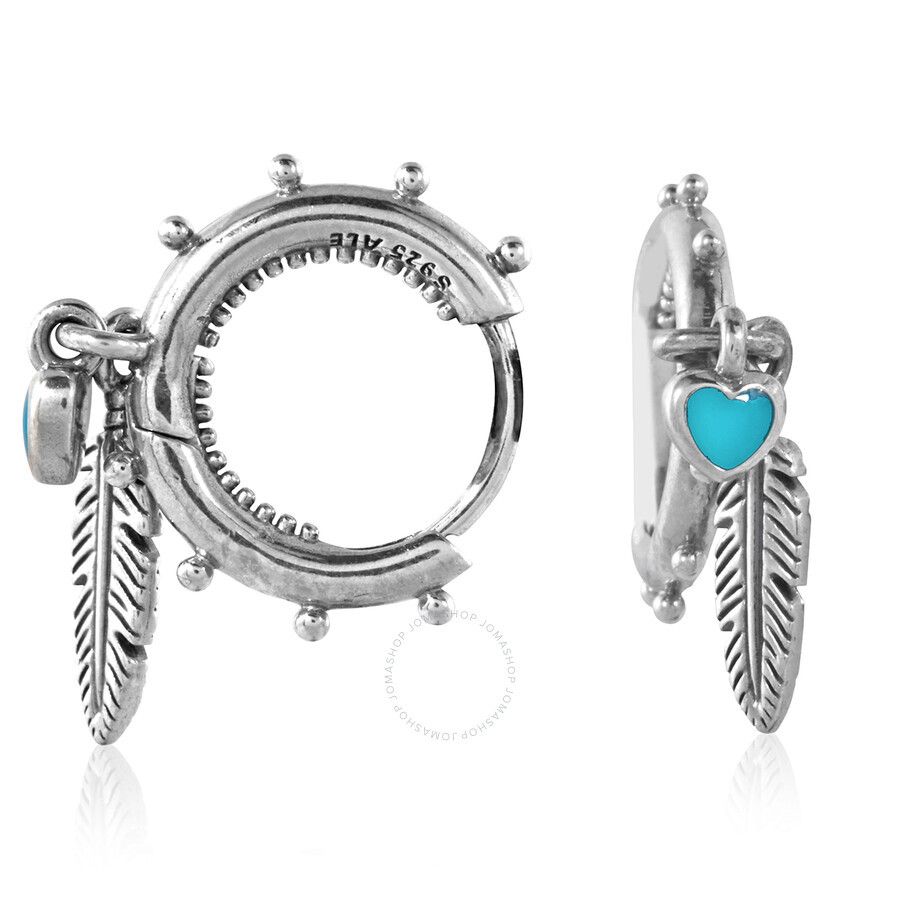 여성 후프 링 귀걸이 스털링 실버 Ladies Turquoise Hearts And Feather Hoop Earrings In Sterling Silver PAN-297205EN168