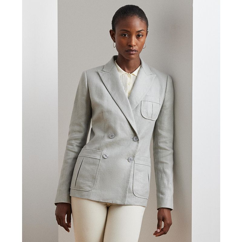 여성 블레이저 Women's Foiled Linen-Cotton Blazer 20899444 Light Blue/Silver Foil
