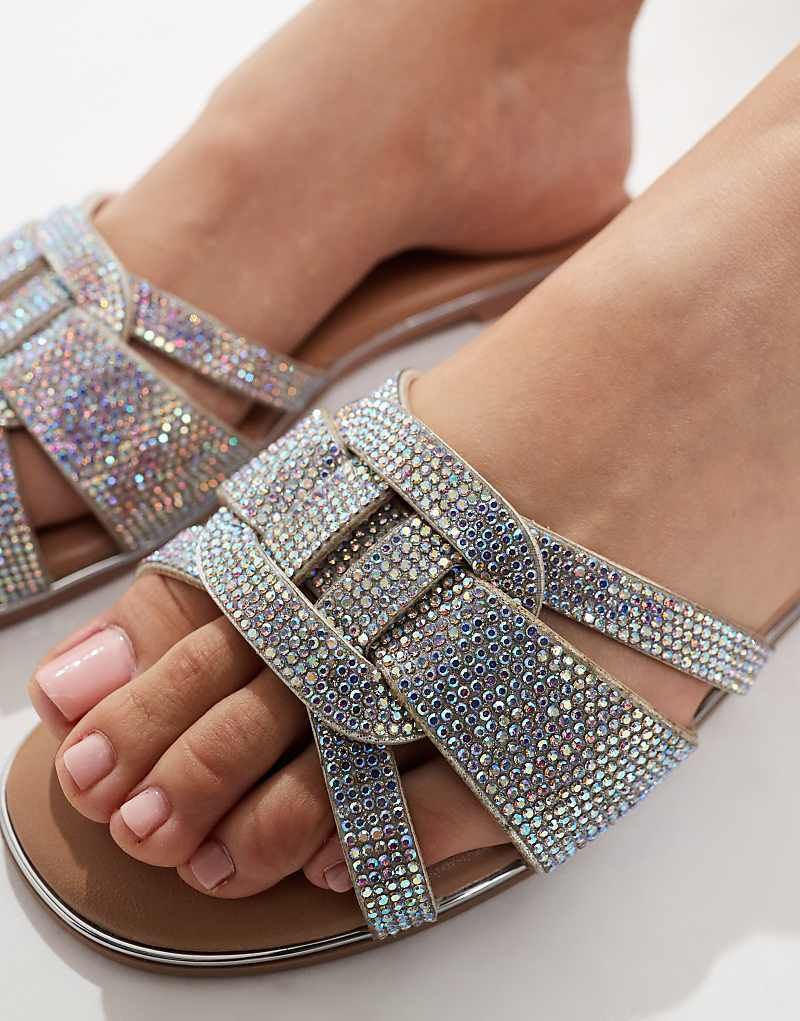 Verzierte silberfarbene Sandalen mit uberkreuzten Riemen 208189322SILBER