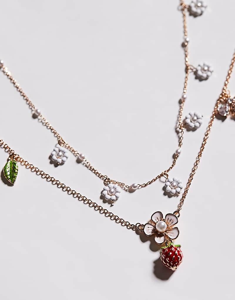 Veryberry   Halskette in Goldoptik mit Ganseblumchen-Erdbeer-Anhanger 207970728ROT