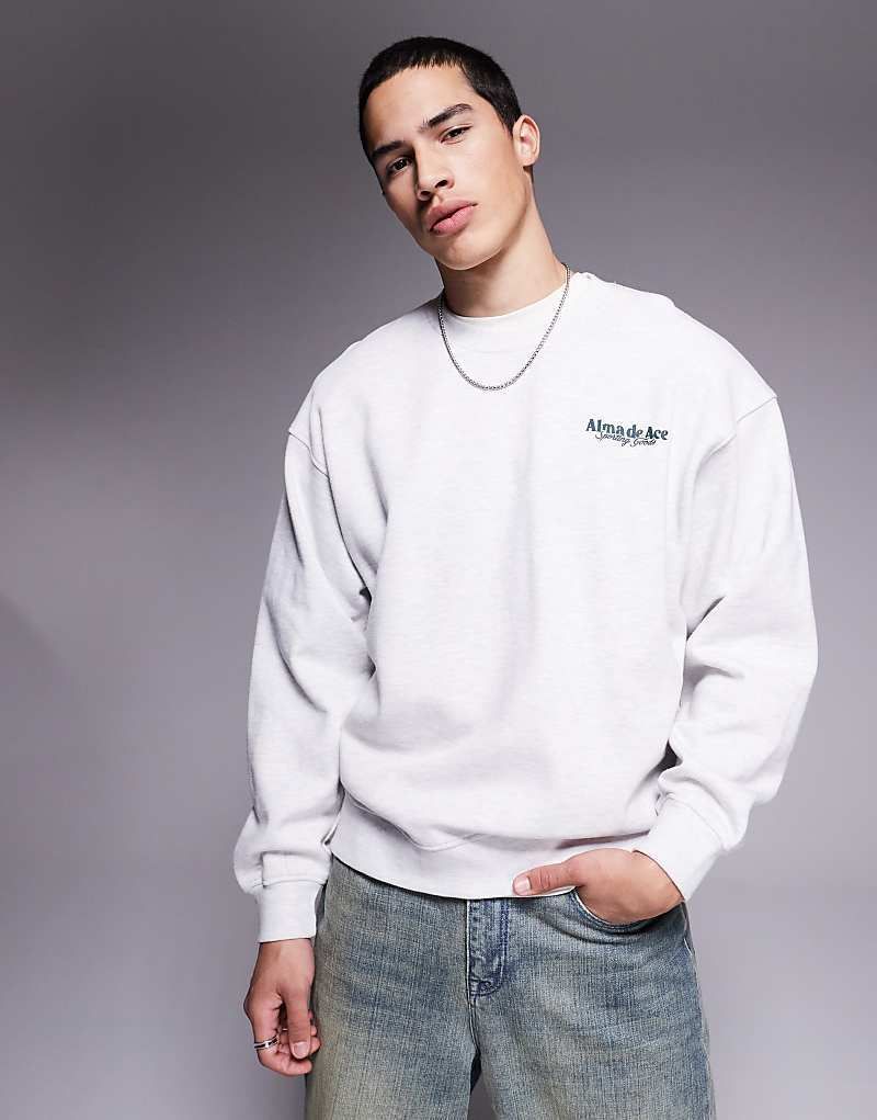 알마 드 에이스 스웻셔츠 그레이 Alma de Ace   Sweatshirt in Grau mit Grafikprint am Rucken, 420 g/m² 207923714GRAU