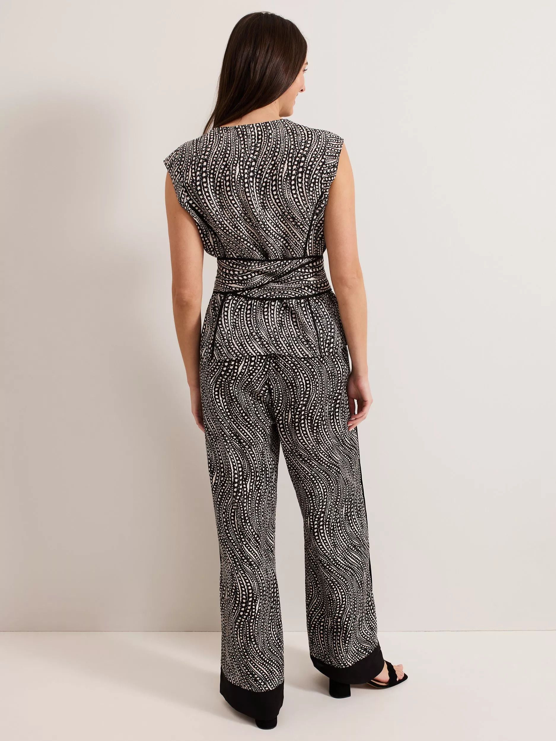 쁘띠 체인 프린트 린넨 리치 바지 Petite Mariana Chain Print Linen Rich Trousers, Black/Ivory 113282065