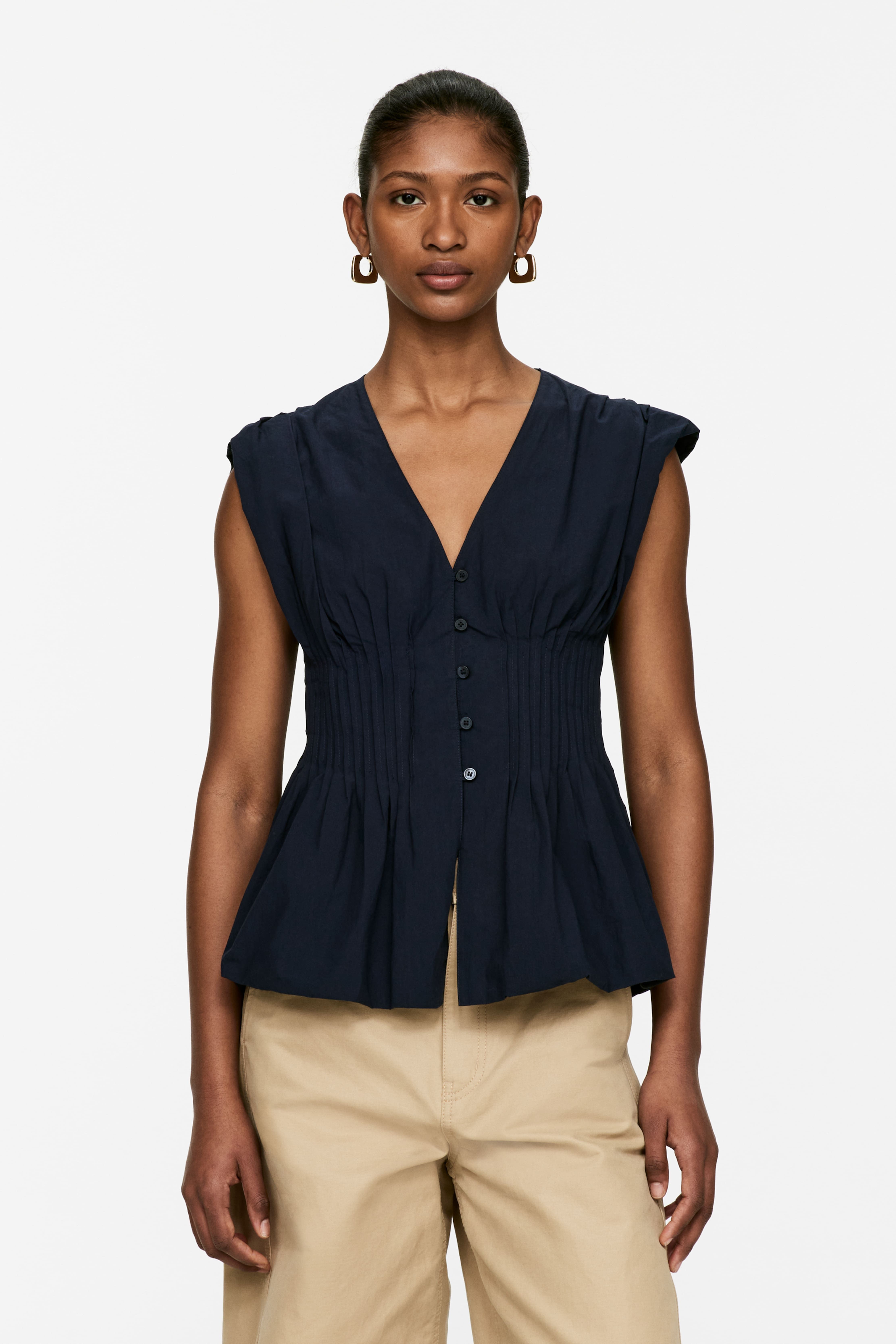 탑 Bubble-Hem Pintuck Top 1273606002