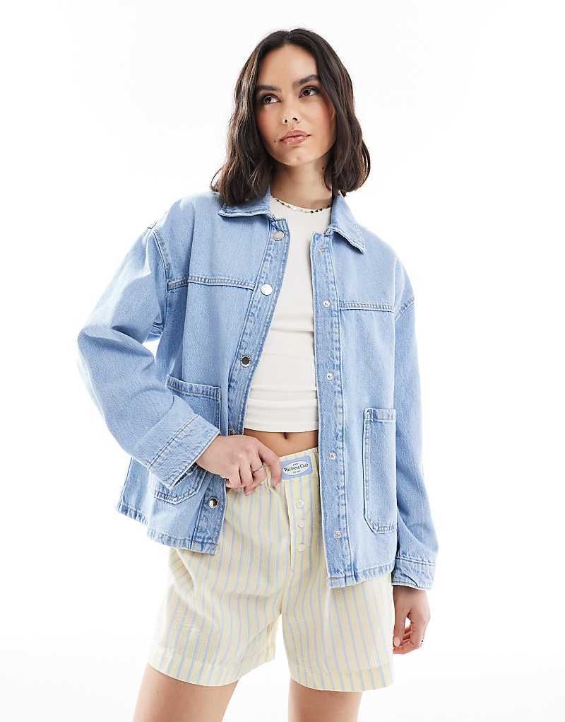 데님 블루 Oversize-Hemdjacke aus Jeans in verwaschenem Blau 208268069MBLUE