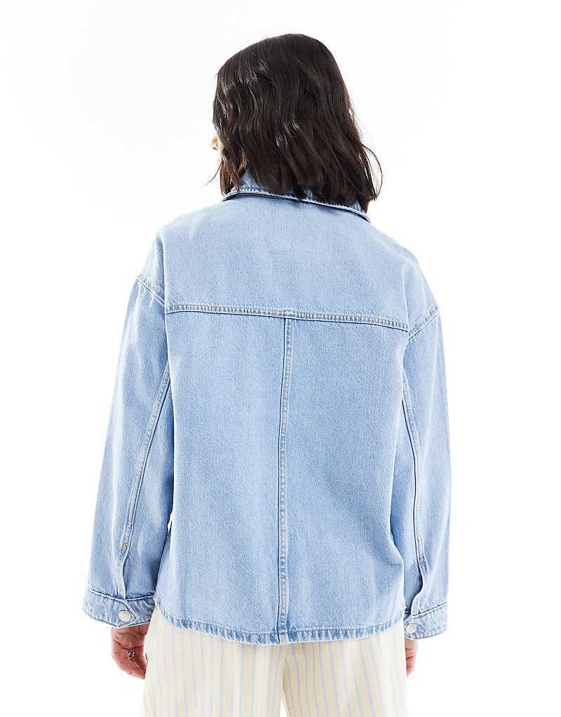 데님 블루 Oversize-Hemdjacke aus Jeans in verwaschenem Blau 208268069MBLUE