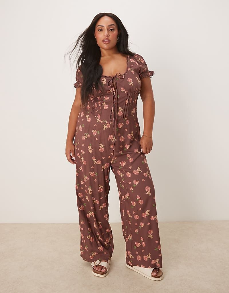 디자인 점프수트 레이스 & ASOS DESIGN Curve   Jumpsuit in Malve mit Blumenmuster, gesponnener Spitze und Korsetttaille 206722415Blumenmuster in Mauve