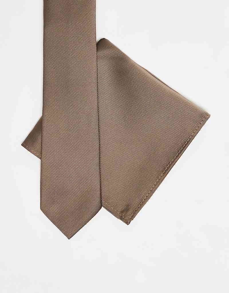 & 새틴 Krawatte und Einstecktuch aus Satin in Mittelbraun 207834369BRAUN