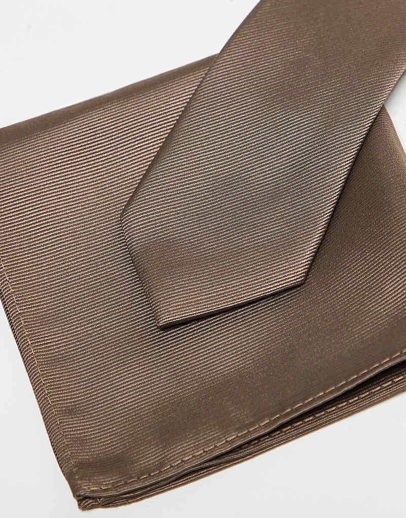 & 새틴 Krawatte und Einstecktuch aus Satin in Mittelbraun 207834369BRAUN
