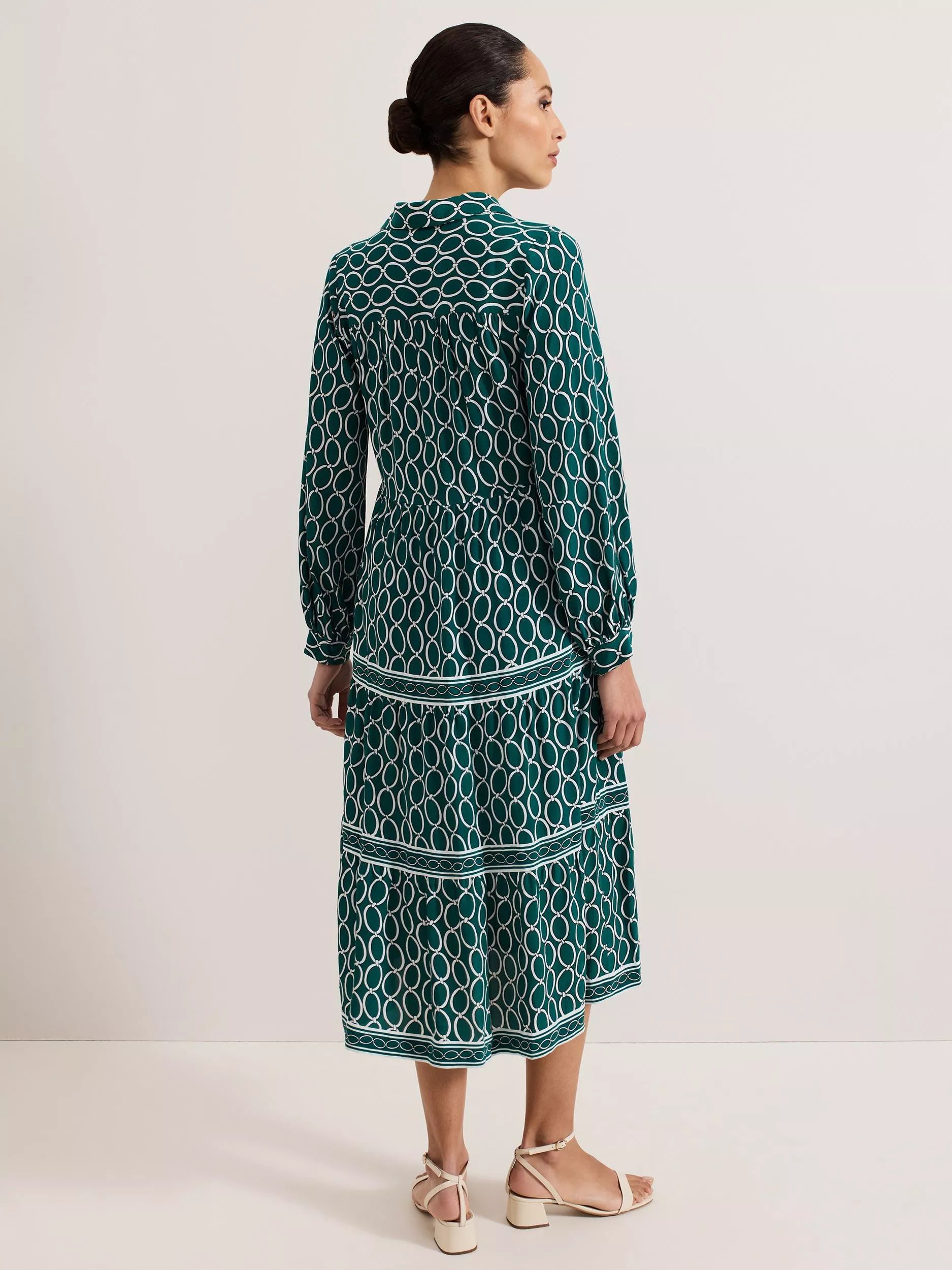 체인 프린트 미디 드레스 미드 그린 Lara Chain Print Tiered Midi Dress, Mid Green 113129026
