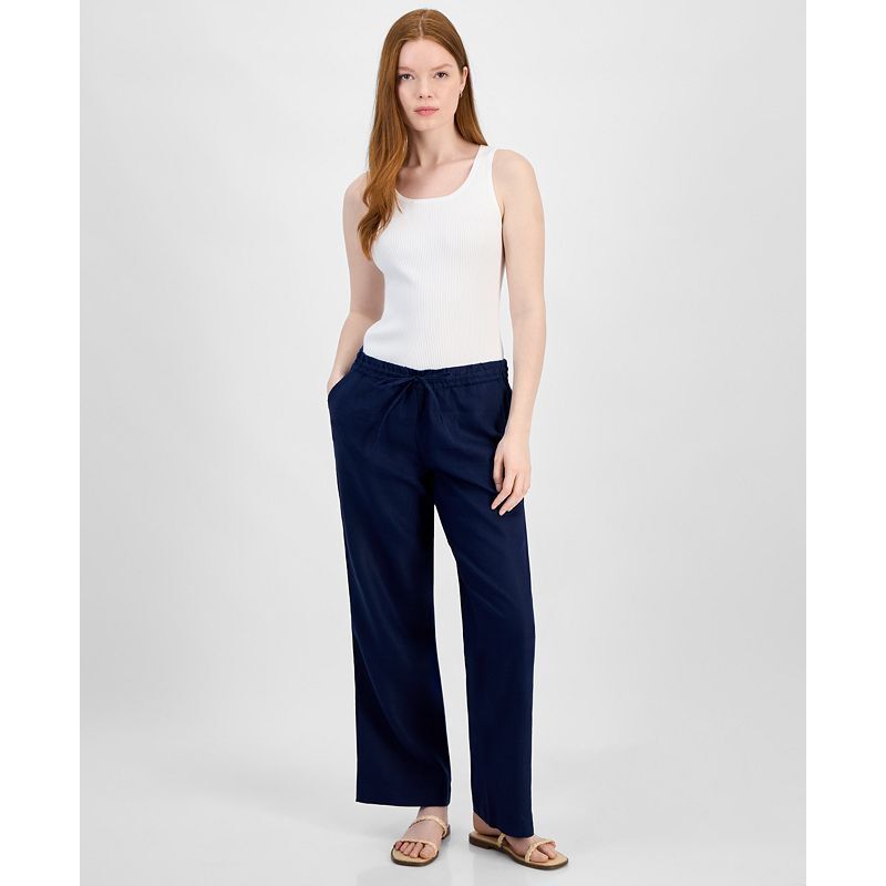 여성 린넨 드로우스트링 팬츠 Women's 100% Linen Drawstring Pants, Created for Macy's 12851119 Intrepid Blue