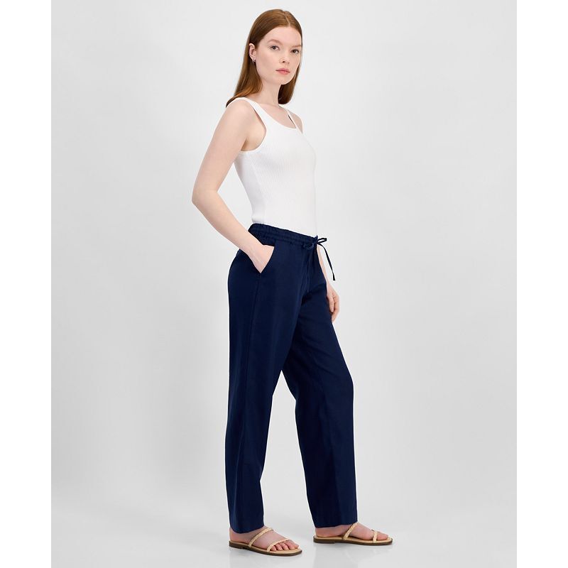 여성 린넨 드로우스트링 팬츠 Women's 100% Linen Drawstring Pants, Created for Macy's 12851119 Intrepid Blue