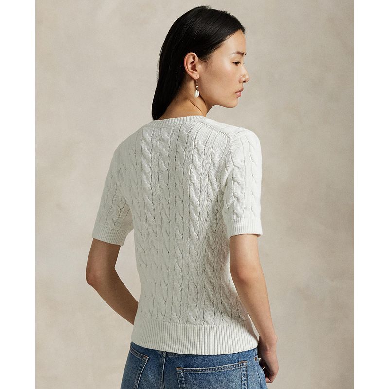 여성 케이블 니트 코튼 반팔 가디건 Women's Cable-Knit Cotton Short-Sleeve Cardigan 20230877 White