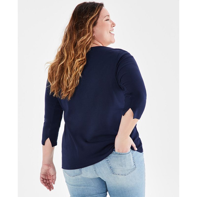 코튼 탑 Plus Size Pima Cotton 3/4-Sleeve Top, Exclusively at Macy's 16393315 Tango Red