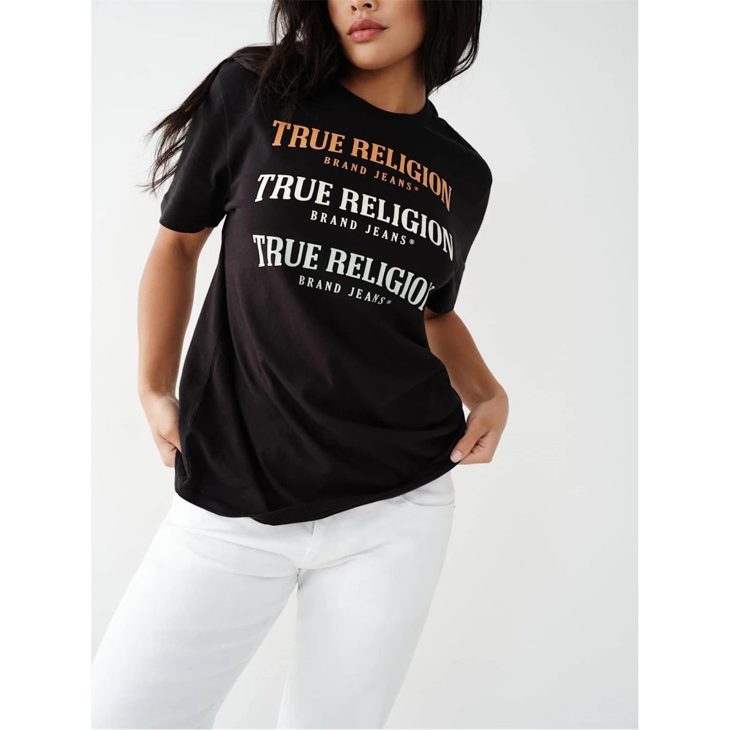트리플 로고 보이프랜드 티셔츠 여성 젯 블랙 Triple Logo Boyfriend T-Shirt Womens Jet Black 65082103