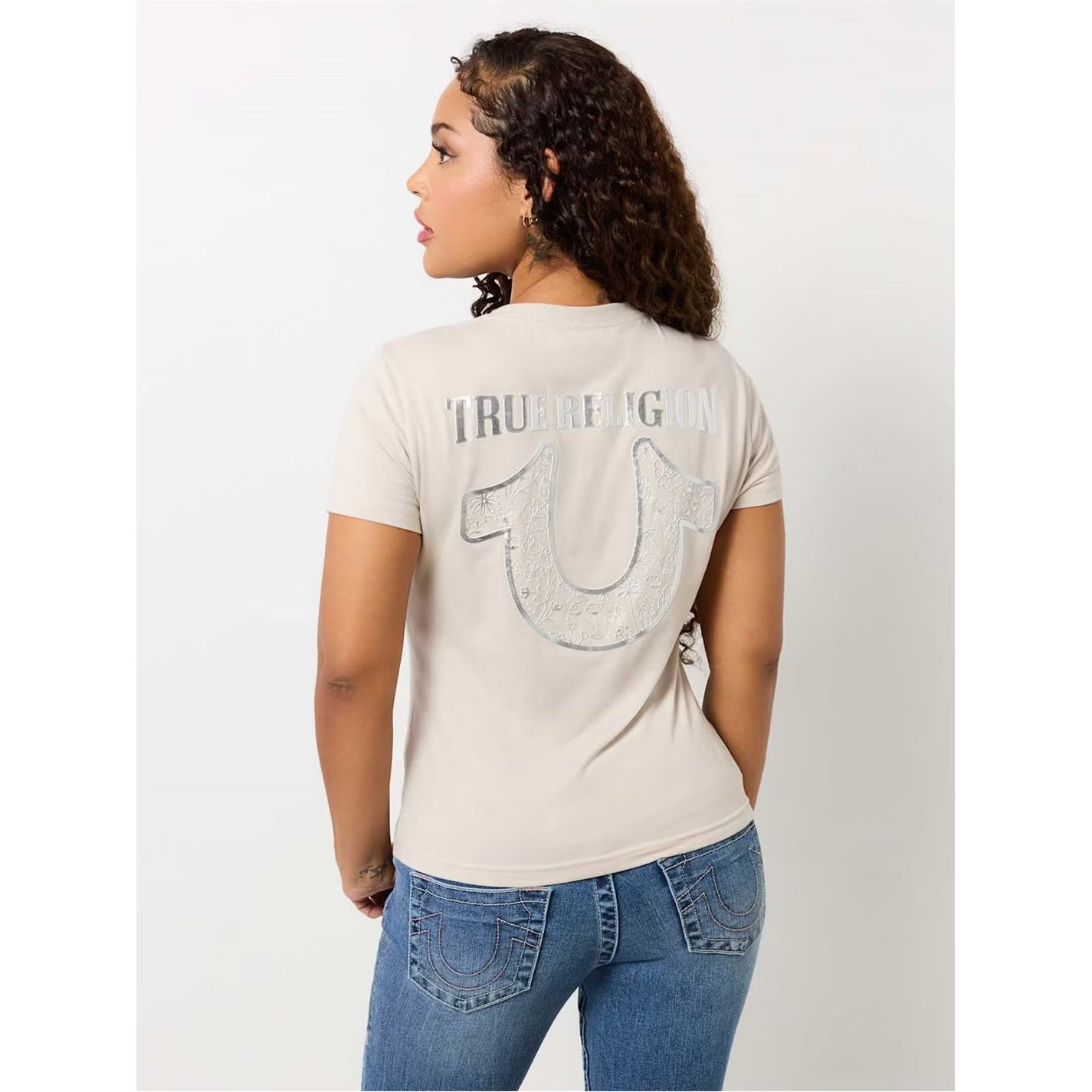 홀스슈 브이넥 티셔츠 여성 Horseshoe V-Neck T-Shirt Womens 651037 Silver Lining