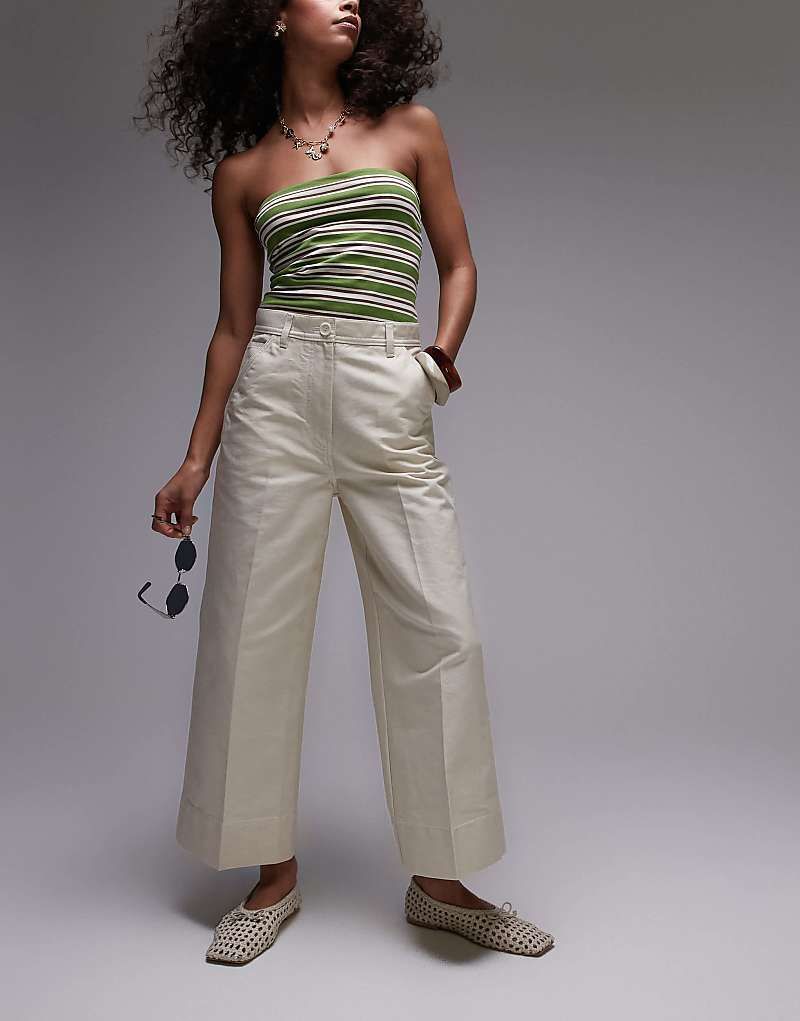 바지 코튼 ARKET   Weit geschnittene, knochellange Hose aus strukturierter Baumwolle in Hellbeige 208243421Hellbeige