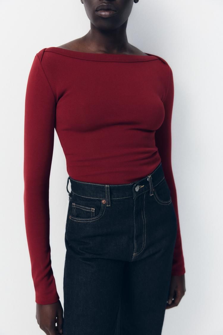 보트 넥 티셔츠 RIBBED BOAT NECK T-SHIRT 426870472