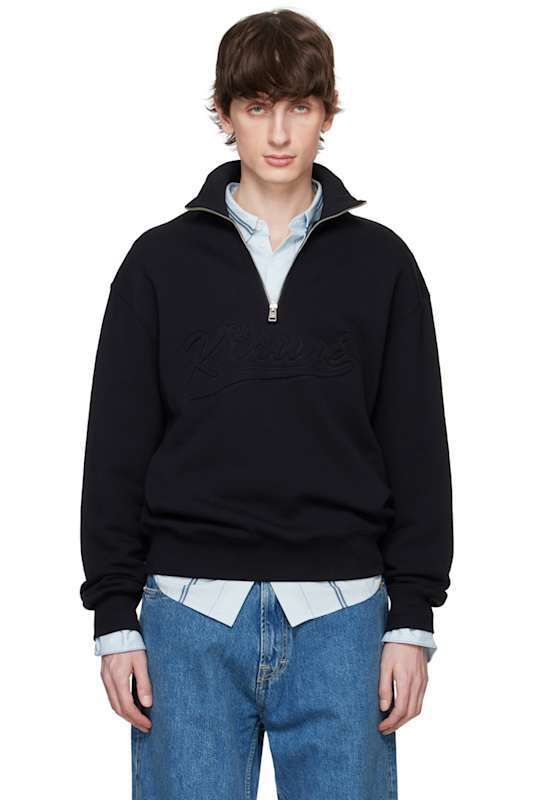 블랙 집업 컴포트 스웨터 Black Varsity Half Zip Comfort Sweater 17144371