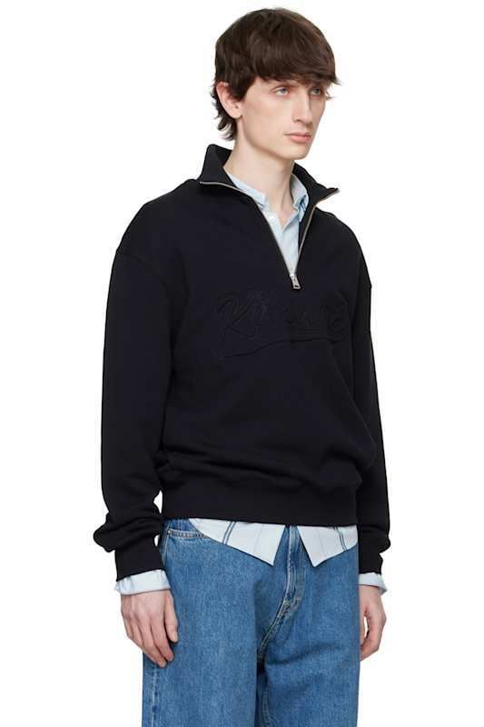 블랙 집업 컴포트 스웨터 Black Varsity Half Zip Comfort Sweater 17144371