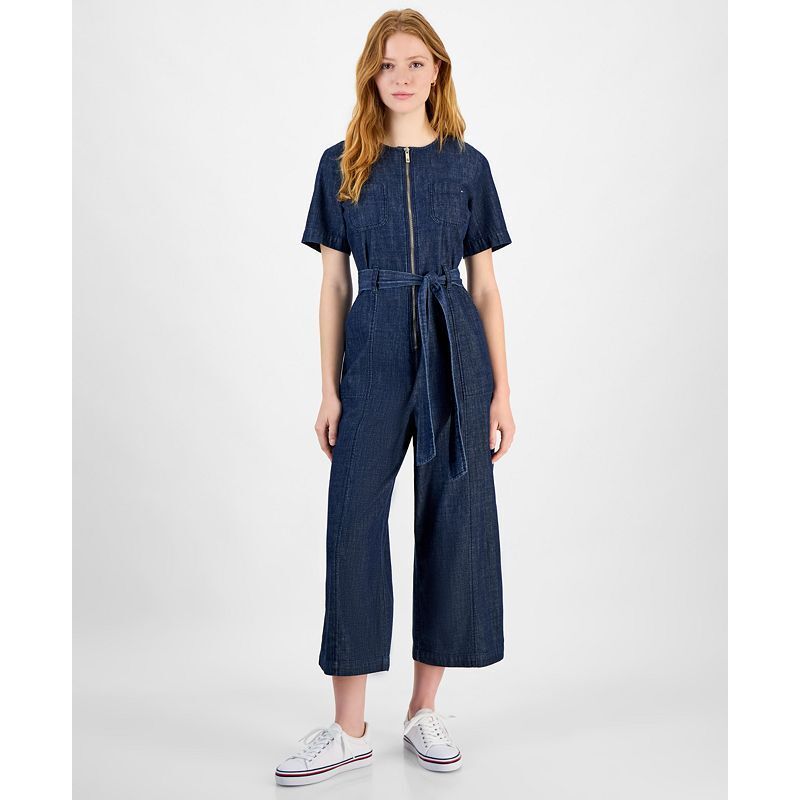 여성 데님 집업 벨트 점프수트 Women's Denim Zip-Front Belted Jumpsuit 20909985 Dark Benson