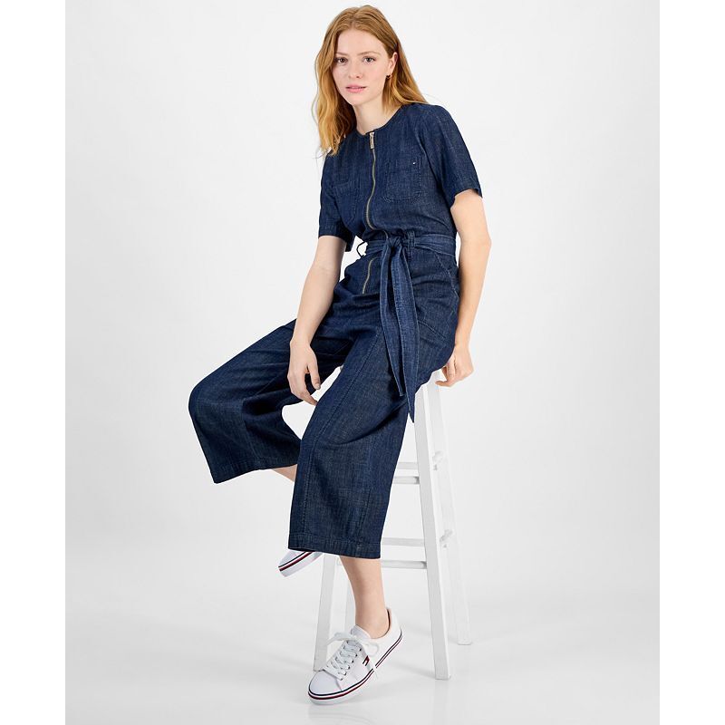 여성 데님 집업 벨트 점프수트 Women's Denim Zip-Front Belted Jumpsuit 20909985 Dark Benson
