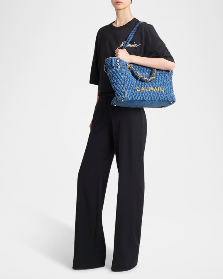 숄더 가방 그리드 퀼티드 데님 1945 Shoulder Bag in Grid Quilted Denim prod276700185BLEU JEAN