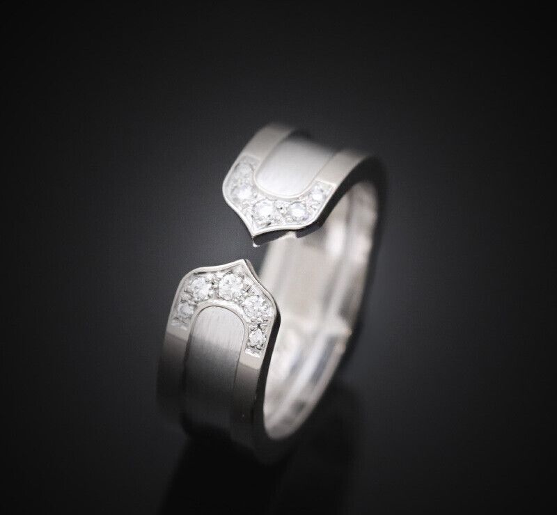 Cartier Double C Ring 18K White Gold Diamond 50 Size 6.5MM
