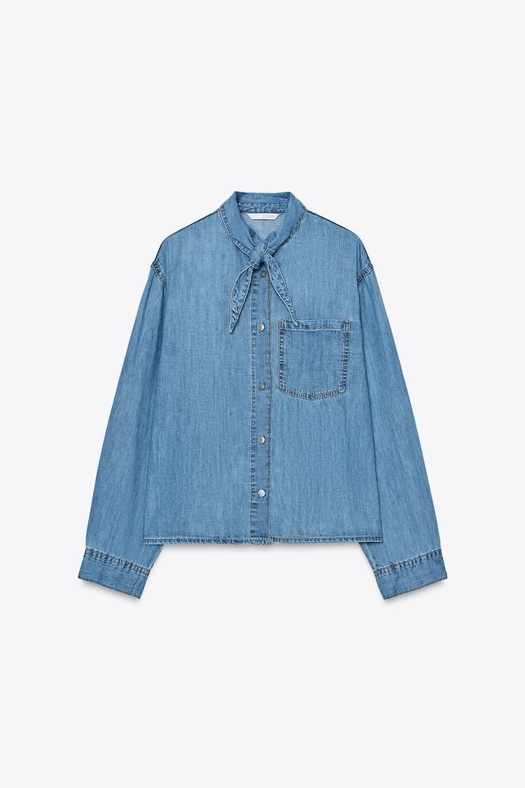 타이 넥 데님 셔츠 TIE NECK DENIM SHIRT 414678709