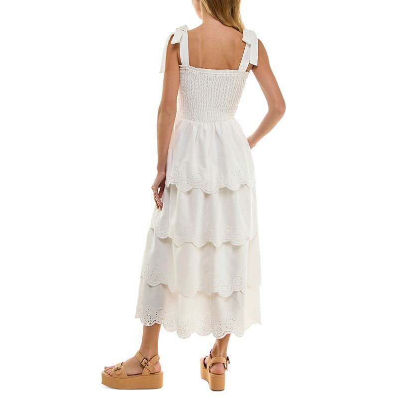 미디 드레스 Juniors' Eyelet Smocked-Bodice Scalloped Midi Dress 20784300 White
