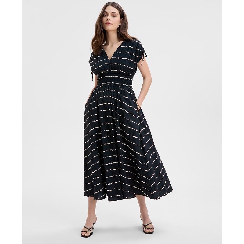여성 스트라이프 더블 브이넥 코튼 드레스 Women's Striped Double V-Neck Cotton Dress, Exclusively at Macy's 20116212 Charmi Dye