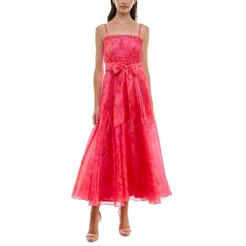 여성 프린팅 플리츠 민소매 미디 드레스 Women's Printed Pleated Sleeveless Midi Dress 21055163 Popsicle Pink