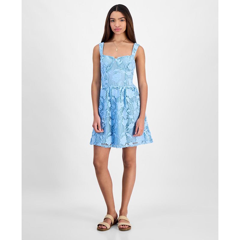 레이스 뷔스티에 드레스 Juniors' Lace Sweetheart-Neck Bustier Dress 20967296 Bright blue
