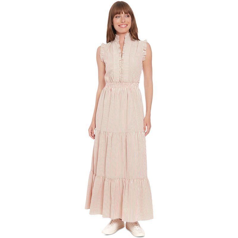 여성 스트라이프 러플 트리밍 맥시 드레스 Women's Striped Tiered Ruffle-Trim Maxi Dress 21227159 Rosepkivory