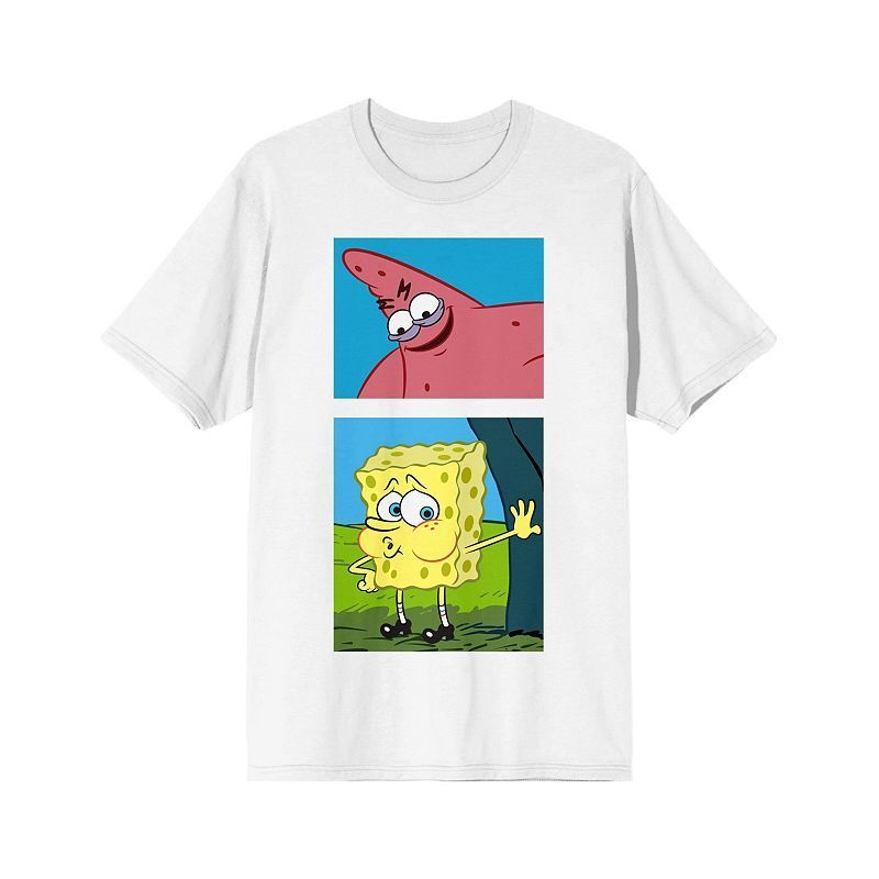 남성 화이트 그래픽 Men's White Spongebob and Patrick Meme Graphic T-shirt-3XL 21370268 White