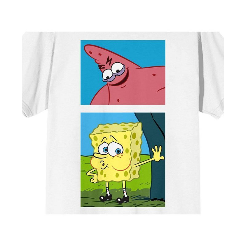 남성 화이트 그래픽 Men's White Spongebob and Patrick Meme Graphic T-shirt-3XL 21370268 White