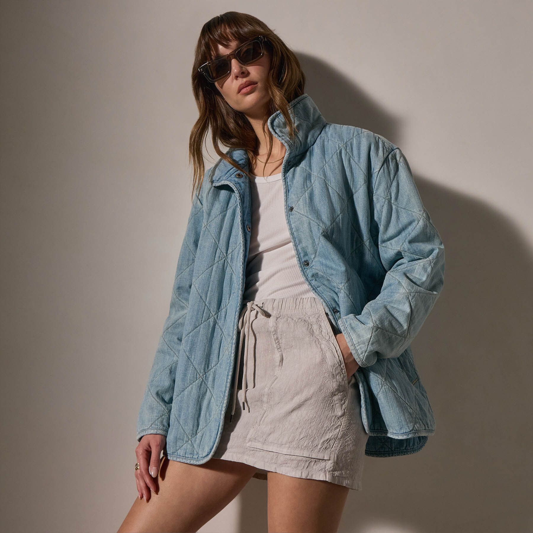 다이아몬드 퀼티드 데님 자켓 워시 Diamond Quilted Denim Jacket - Bleach Wash WCID2625 BLEACH WASH
