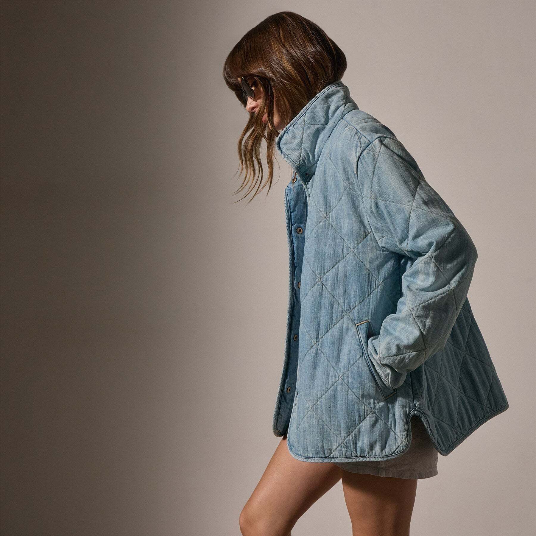 다이아몬드 퀼티드 데님 자켓 워시 Diamond Quilted Denim Jacket - Bleach Wash WCID2625 BLEACH WASH