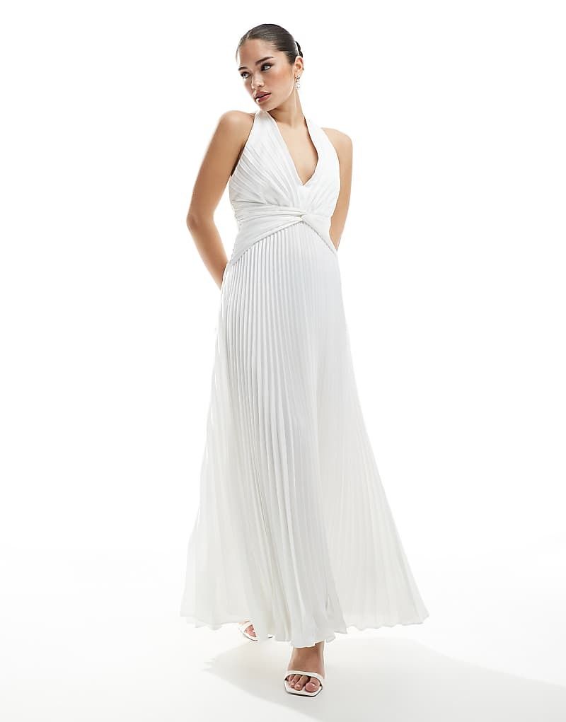 & Bridal   Maxi-Brautkleid in Elfenbeinweiß mit geknoteter Vorderseite und Plissee-Rock 207944827Elfenbein