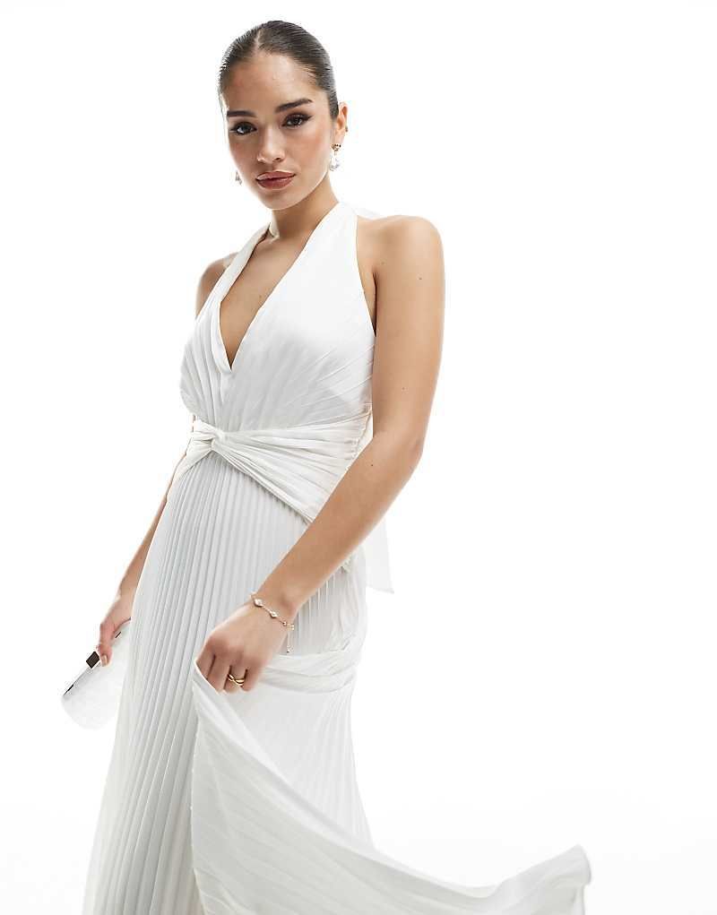 & Bridal   Maxi-Brautkleid in Elfenbeinweiß mit geknoteter Vorderseite und Plissee-Rock 207944827Elfenbein